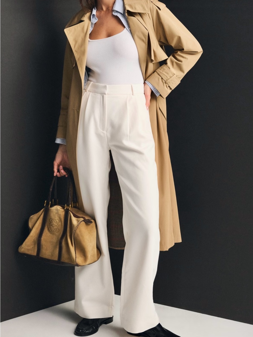 Abercrombie & Fitch Sloane Cream High-Waist Wide-Leg Trousers Size 14